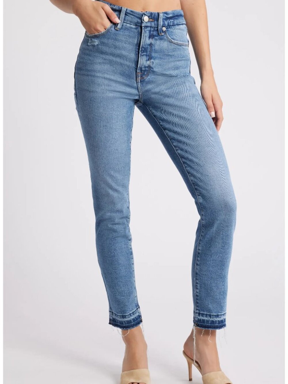 GOOD AMERICAN Good Classic Distressed Release Hem Jeans in Indigo